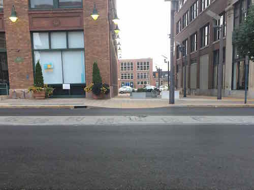 A recent resurfacing left the center with the cobblestone zipper intact between 14th-18th Streets. 