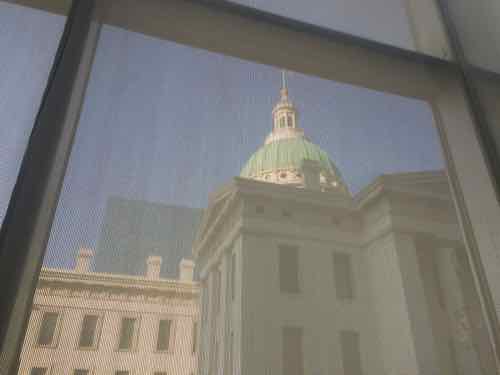 Looking at the Old Courthouse through the window screens 