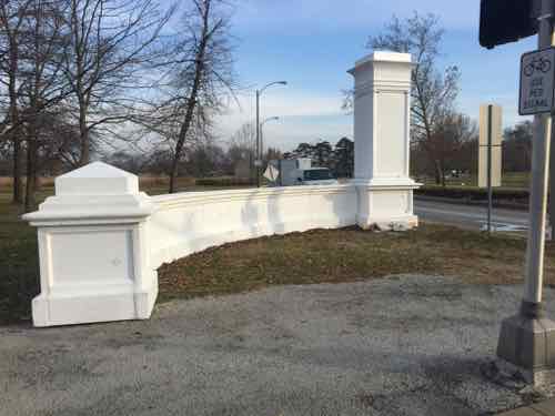 Mock-up of an entry marker, northeast corner of Forsythe and Skinker. Photo by Mark Beirn