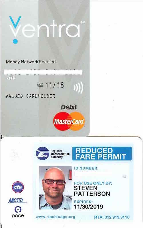 Full fare Ventra card (top) and my reduced fare card (bottom)