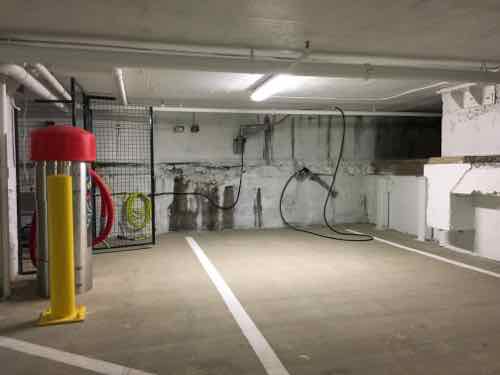 The garage is typical except that it includes a car wash area. 