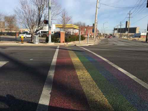 Decorative crosswalk crossing Manchester at Sarah was installed in 2015