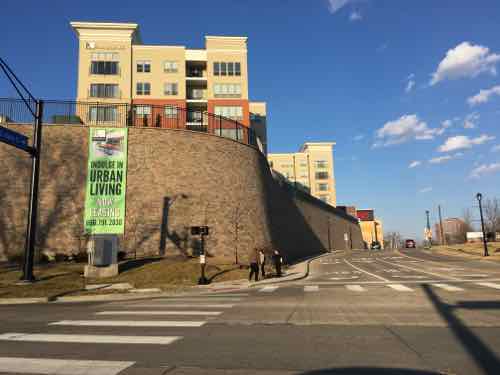 Looking North from 5th & Main. Note the banner on the tall retaining wall "Indulge in Urban Living"Looking North from 5th & Main. Note the banner on the tall retaining wall "Indulge in Urban Living". Click image for official website