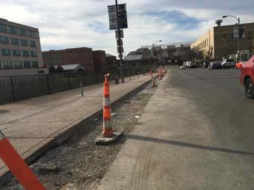 Now we can see the sidewalk has been widened, replacing half the parking lane, January 2016