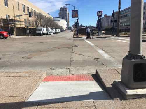 That's when I noticed the pedestrian signs, far right, wasn't visible. The ramps also aren't aligned, but we already knew they wouldn't.