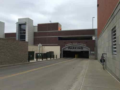 The parking garage entrance 