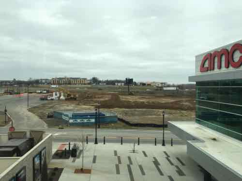 Looking North from the top level of the parking garage we see site prep underway for the Drury Hotel to be built soon, I-70 beyond. My lunch destination is just out of view to the left. 