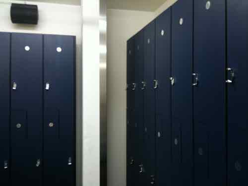 Lockers and showers are in the back, 