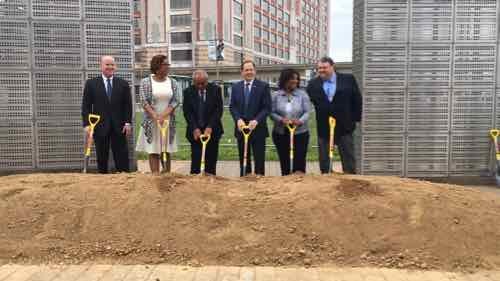 Tuesday 4/19 dignitaries each tossed a shovel of dirt to kick off the new project.