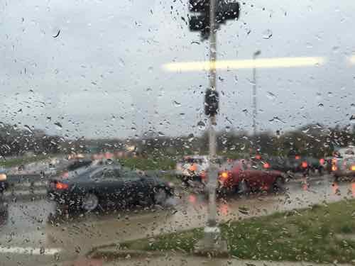 View out a Southbound #90 MetroBus on Hampton about to cross over I-64. Traffic was backed up on the highway and WB on ramp