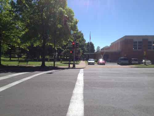 Looking East across Jefferson at Wyoming, May 2013. Benton Park on left, Cherokee Recreation Center on right 