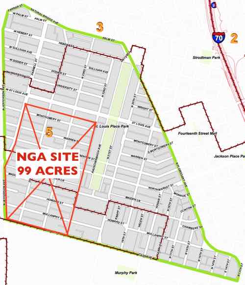 The NGA will take a big chunk of the St. Louis Place neighborhood. 