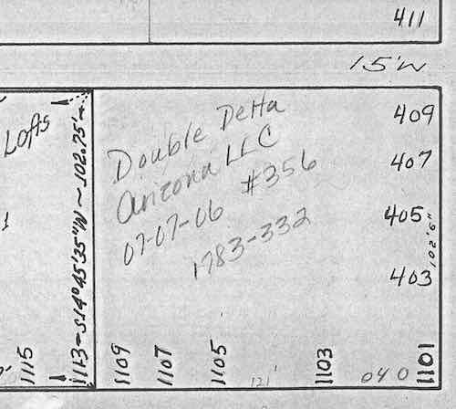 Photocopy of the page shows the adjacent property aligns -- the PROW isn't 3+ feet narrower 