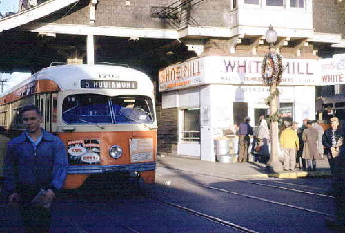 1966 photo of the Hodiamont streetcar at the Wellston Loop. Source: Ancestry.com -- click image to view