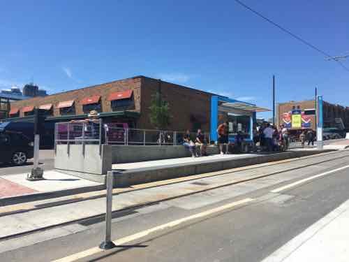 The River Market North stop is the only stop in the middle of traffic