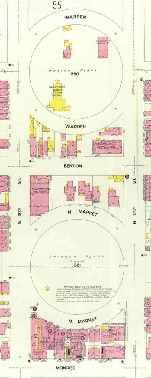 October 1909 Sanborn map shows 2 of 3 circles, click image to view full page