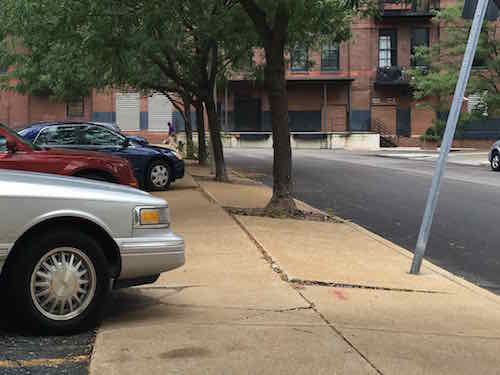 Cars overhanging & parked on the public sidewalk, August 23rd