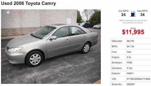 This 2006 Toyota Camry met the qualifications listed above.