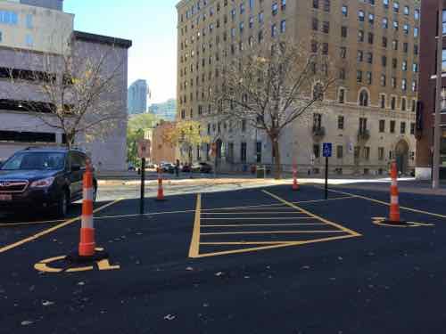 By the afternoon of November 4th they'd finally been installed. Now if the pavement marking fades drivers will still know these require a disabled placard/plate