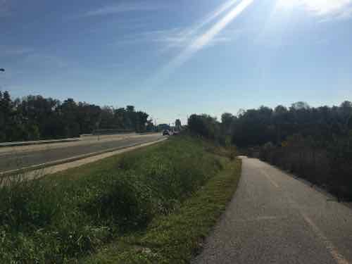 I went back to the station and used the circuitous trail to head South. The trail goes under Belt (left), a spur comes up (right)