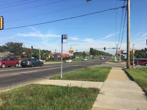 Catching a bus at the station would save some distance, the Schnucks is behind the Mcdonald's