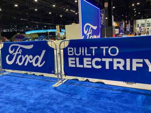 Ford "Built to Electrify" banner on their test track