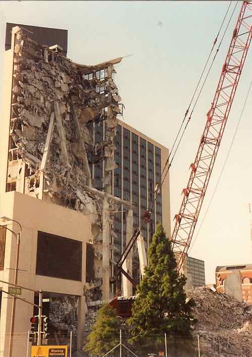 The Sheraton Hotel being razed in July 1992