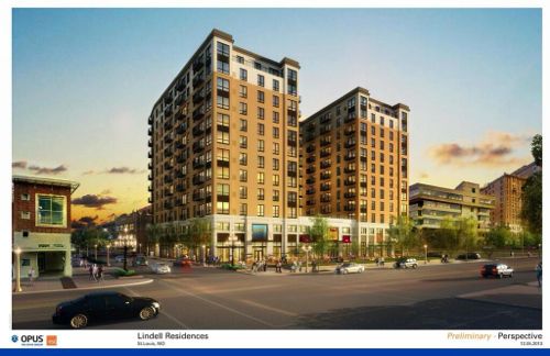 Artist rendering of proposed building at Lindell & Euclid. 